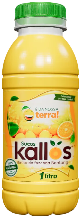 Garrafa de Suco de Laranja Kallos vista em giro de 360 graus
